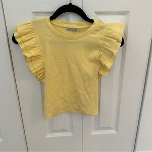 NWT Zara yellow flutter sleeve shirt Top